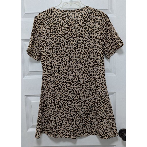 New Boohoo Petite Leopard Print Button Shirt Mini Dress Size 8 - Picture 4 of 6